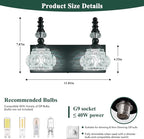 Modern Glass Crystal Bathroom Vanity Light Indoor Wall Lamp Black Vintage Wall Sconces 2-Lights Vanity Lighting Wall Mounted Sconce Wall Lighting
