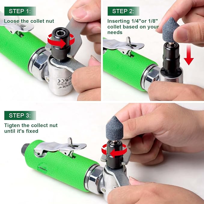 Air Right Angle die Grinder，1/4'' Angle Die Grinder，22000 RPM ， Pneumatic 90 Degree Die Grinder with 1/4" and 1/8" Collets for Grinding, Polishing, Cutting and More