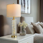 Oneach 27.75” Table Lamps Set of 2, Gold Modern Bedside Lamp with LED Night Light, USB A+C, Glass Lamps for Living Room, Bedroom, Nightstand, Office, End Table (2 Bulbs Included)