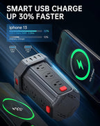 Power Strip Surge Protector, 10 Ft Extension Cord with 12 AC Multiple Outlets 4 USB (1 USB C), SMALLRT Power Tower Desktop Charging Station (Black, 16.4 FT)