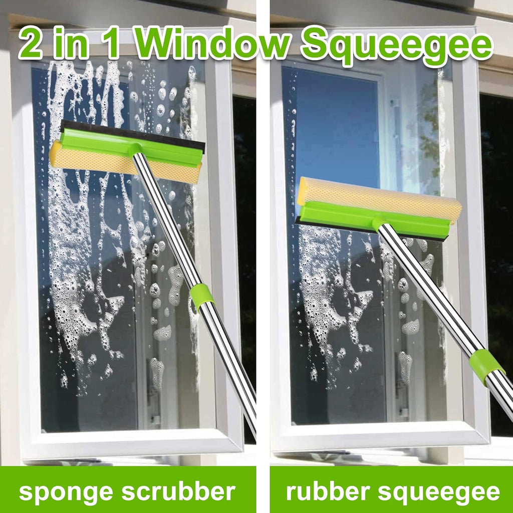 ITTAHO Window Squeegee, Squeegee for Window Cleaning, 2 in 1 Squeegee Window Cleaner with 58'' Long Handle,Window Washing Kit with Extension Pole for Shower, Windshield, Mirror, Gas Station, Glass