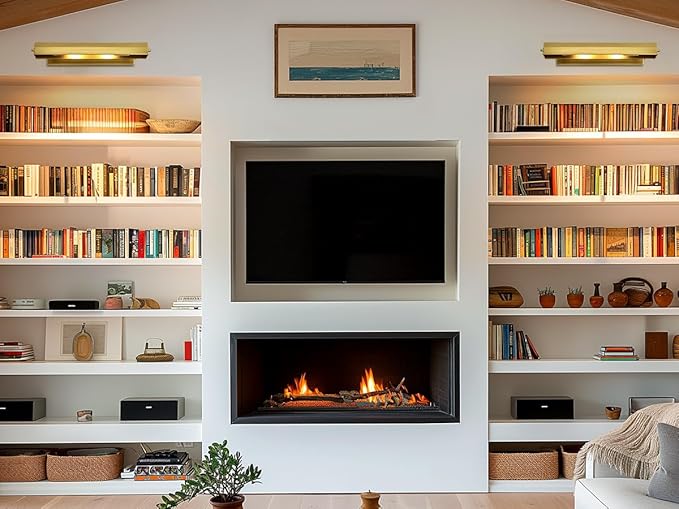 18in Picture Lights Hardwired, Brass Picture Light, Gold Modern Picture Light for Wall, 270°Rotatable Art Light Gallery Lights, Wall Picture Lights Painting Light for Artwork Poster Portrait Display