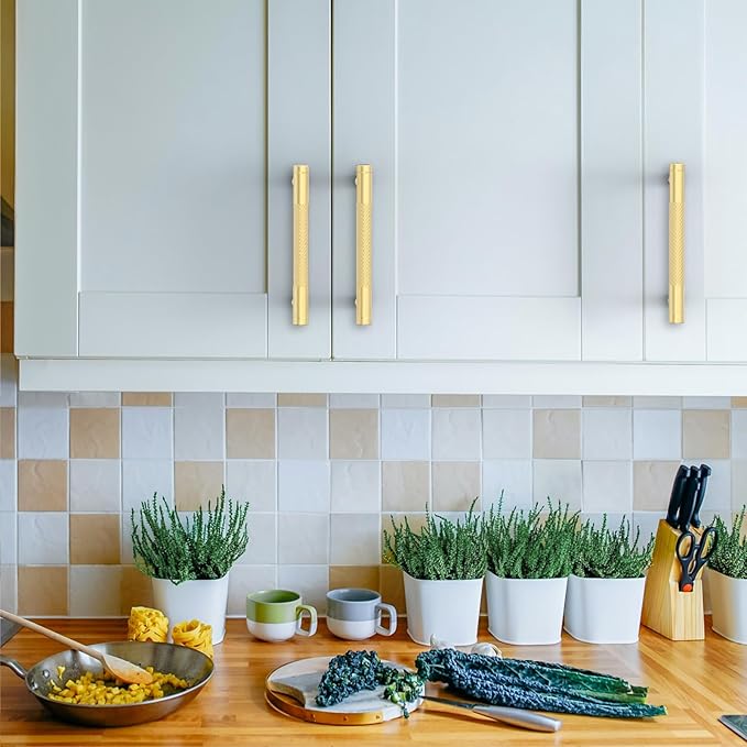 Amerdeco 10 Pack Gold Knurled Cabinet Pulls 3 Inch Center to Center Kitchen Cabinet Handles for Drawer Dresser, Cupboard and Wardrobe ZH0031