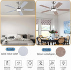 52inch Ceiling Fans with Lights and Remote/App Control, Double-Side Blades, Dimmable LED, Reversible DC Motor, Noiseless, Modern Low Profile Ceiling Fan for Indoor/Outdoor Use (Nickel)