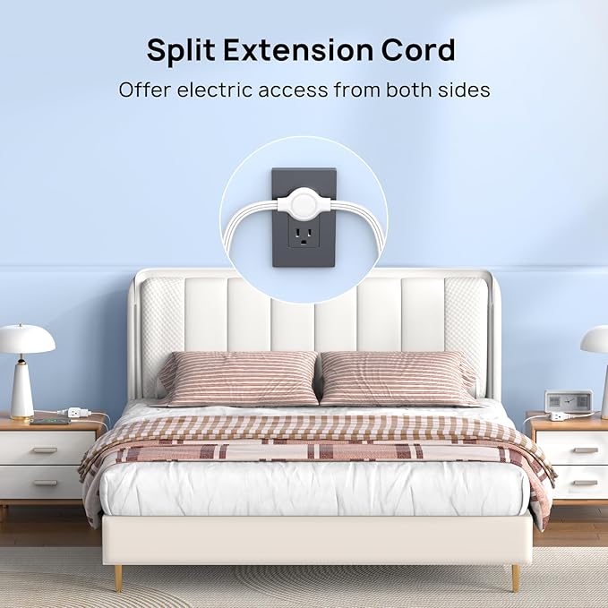 TROND Split Extension Cord Power Strip, Twin 6ft on Each Side, Low-Profile Flat Plug, Dual 3 Grounded Outlet Extender Cubes, 13 Amps, 16 Gauge Wire, for Behind TV Stand Sofa Headboard, Indoor, White