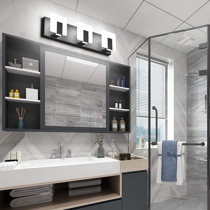 Aipsun 3 Lights Modern Black Vanity Light Up and Down Black LED Vanity Light Fixtures Bathroom Wall Light Over Mirror 6000K