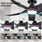 46" Ceiling Fans with Lights Remote/APP Control, Low Profile Ceiling Fans with Dimmable White Colors+Ring RGB Lights, 6 Speeds 5 Reversible Curved Blades for Kids Room Bedroom Living Room Bar, Black
