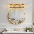 Modern Glass Crystal Vanity Light - Vintage Bathroom Lighting Fixtures Over Mirror, 3 Light Vanity Lights G9 Bulb (19.68 Inch, Gold)