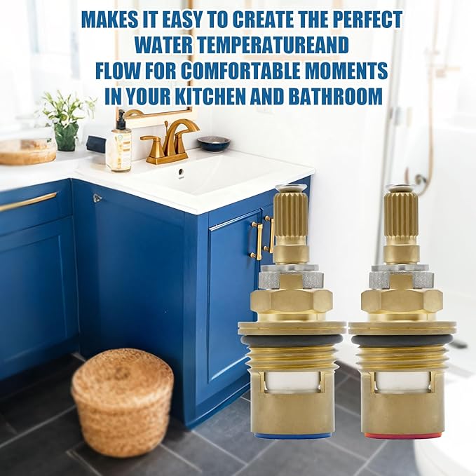 Faucet Cartridges Replacement Parts, Compatible with Kohler K-GP77005-RP & K-GP77006-RP Faucet Ceramic Valve, Hot and Cold Cartridges for Kitchen and Bathroom, 2 Packs, Brass