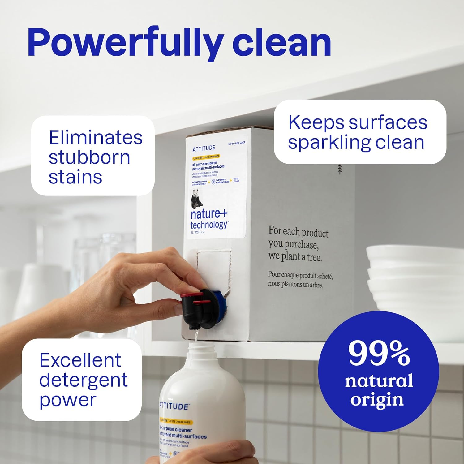 ATTITUDE All Purpose Cleaner Spray, EWG Verified, Vegan, Made with 94% Plant-Based Ingredients, Streak-Free for Kitchen, Bathroom, Glass & More, Unscented, 27.1 Fl Oz (Pack of 3)