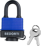 Colored Waterproof Padlocks, Heavy Duty Laminated Steel Lock with Blue Plastic Covered, Keyed Alike Outdoor Locks, Can Be Used as Lockout Tagout Lock, Pack of 12