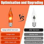 Flickering Flame String Lights Orange Halloween Lights with 10 Pack C7 Orange Flickering Light Bulbs, 12.8Ft Flame String Lights for Fall Decor Halloween Decorations for Home Party Yard Porch