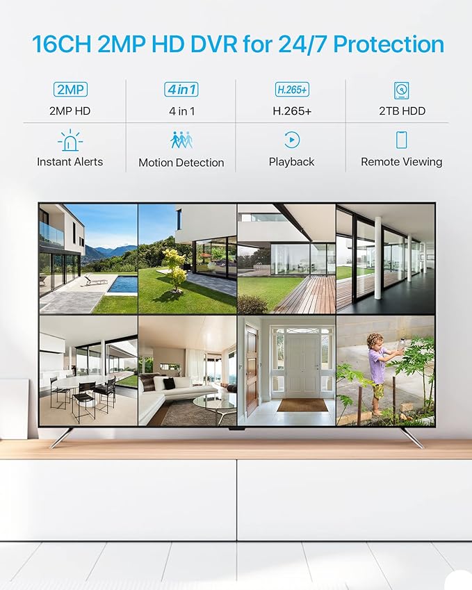 ZOSI 1080p 16 Channel Security Camera System Outdoor with AI Human Vehicle Detect, 12 x 2MP Weatherproof Surveillance CCTV Bullet Dome Camera, H.265+ DVR, 2TB HDD, 80ft Night Vision, 90° View Angle