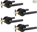 4 Pack Passage Knurled Door Handle Interior, Matte Black Door Lever for Closet and Hallway Doors, Modern Round Reversible Non-Locking Handle Lever