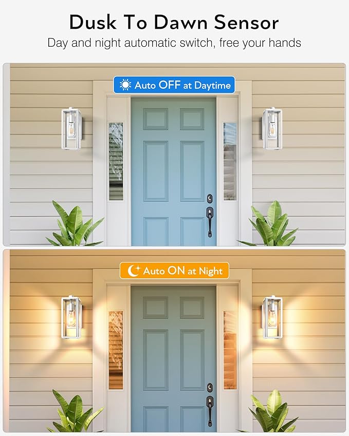 VIANIS 2 Pack White Outdoor Lighting Fixtures, Dusk to Dawn Outdoor Lighting, Exterior Light Fixture Wall Mount for House, Anti-Rust Aluminium Porch Lights Outdoor for Patio, Entryway