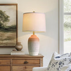 24.5" Vintage Ceramic Table Lamp - Single Farmhouse Rustic Bedside Lamp with Natural Textured Finish, Nightstand Lamps for Living Room, Bedroom, End Table, Office White and Brown