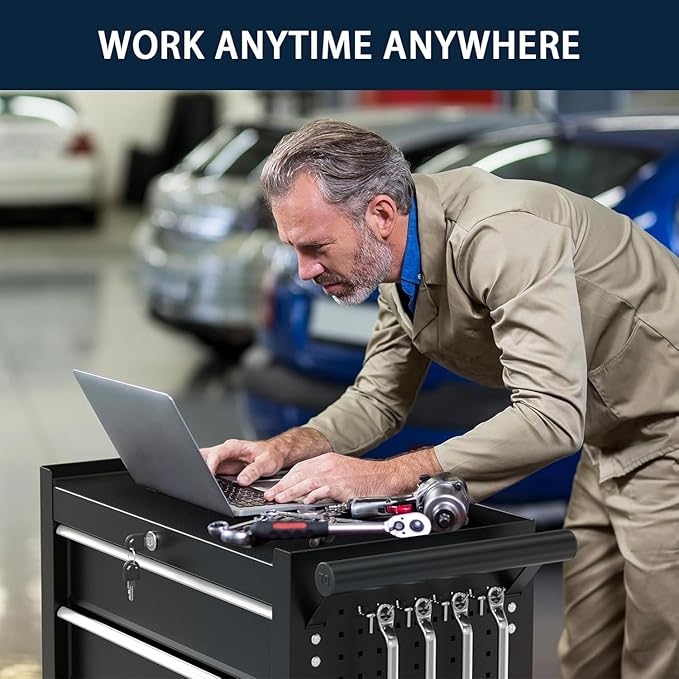 5-Drawer Metal Rolling Tool Chest with Wheels,Tool Storage Cabinet with Locking System，Toolbox with Wheels for Garage, Warehouse, Workshop, Repair Shop (Black, 5Drawer)