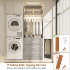 Closet System Set of 4, 8FT Closet Systems with 12 Wood Drawers, 96" Closet Organizer System with 4 Hanging Rods & 4 Shelves, Heavy Duty 96 Inch Walk-in Closet, Grey (96"L x 15" W x 80" H)