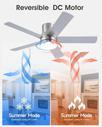 42 Inch Nickel Ceiling Fan with Light Flush Mountand Remote Control,Dimmable 3 Color Temperatures LED Ceiling Fan,6 Speed Reversible DC Motor,5 Blades Modern Ceiling Fans for Indoor or Covered Outdoor