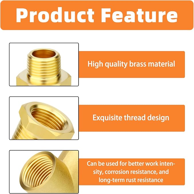 GASHER 2PCS Brass Pipe Fitting Male Branch Tee Y Adapter 1/2" NPT Female x 1/2" NPT Female x 1/2" NPT Male