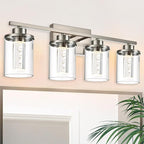4-Light Modern Bathroom Light Fixtures Over Mirror,Brushed Nickel Led Vanity Lighting Fixtures with 5CCT Dimmable LEDs,Clear Glass Shades &Wall Sconces Lighting Design for Bedroom,Livingroom