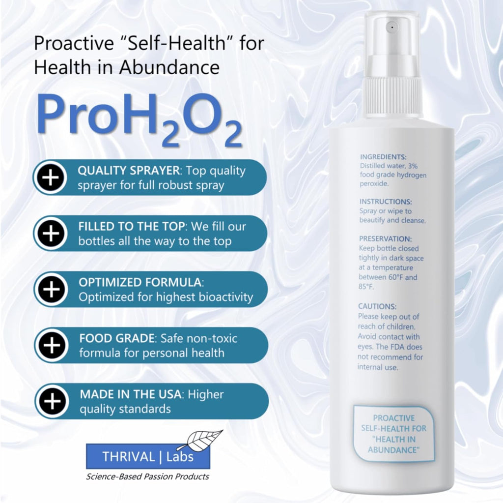 ProH2O2 3% Food Grade Hydrogen Peroxide – Natural Cleaner & Disinfectant – Suitable for Household Use – Ideal for Cleaning, Sanitizing & Gargle – 8 oz Spray Bottle (Pack of 4)