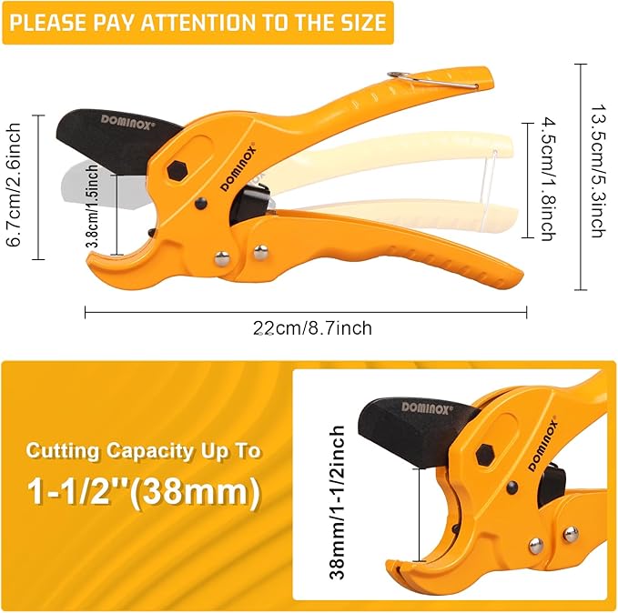 DOMINOX 1 1/4'' Ratchet Type Pipe Cutter, Suitable for professional plumbers and DIY Home worker, Suitable for cutting Pex, PVC and PPR plastic hoses and Plumbing Pipe.