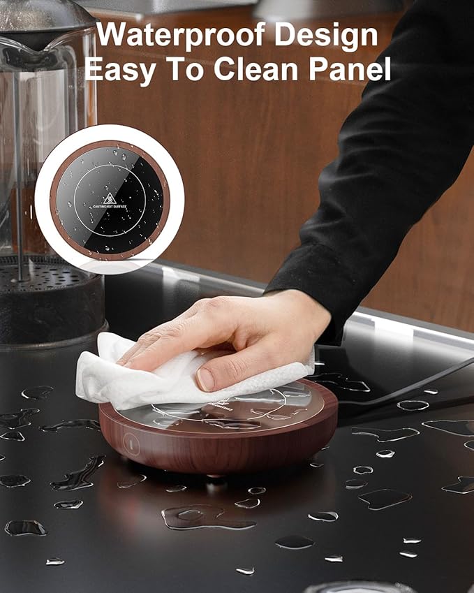 SWEETFULL Coffee Mug Warmer, 36W Electric Cup Warmer for Desk with 3-Temp Settings Advanced Temperature-Controlled Heating Coffee Gifts Accessories for Women Men Milk, Tea, Candle - Wood