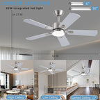 42 inch Modern Ceiling Fans with Lights APP/Remote Control, Low Profile Reversible 6 Speeds Dimmable Ceiling Fan Light for Indoor/Outdoor Bedroom Living Room（Nickel）