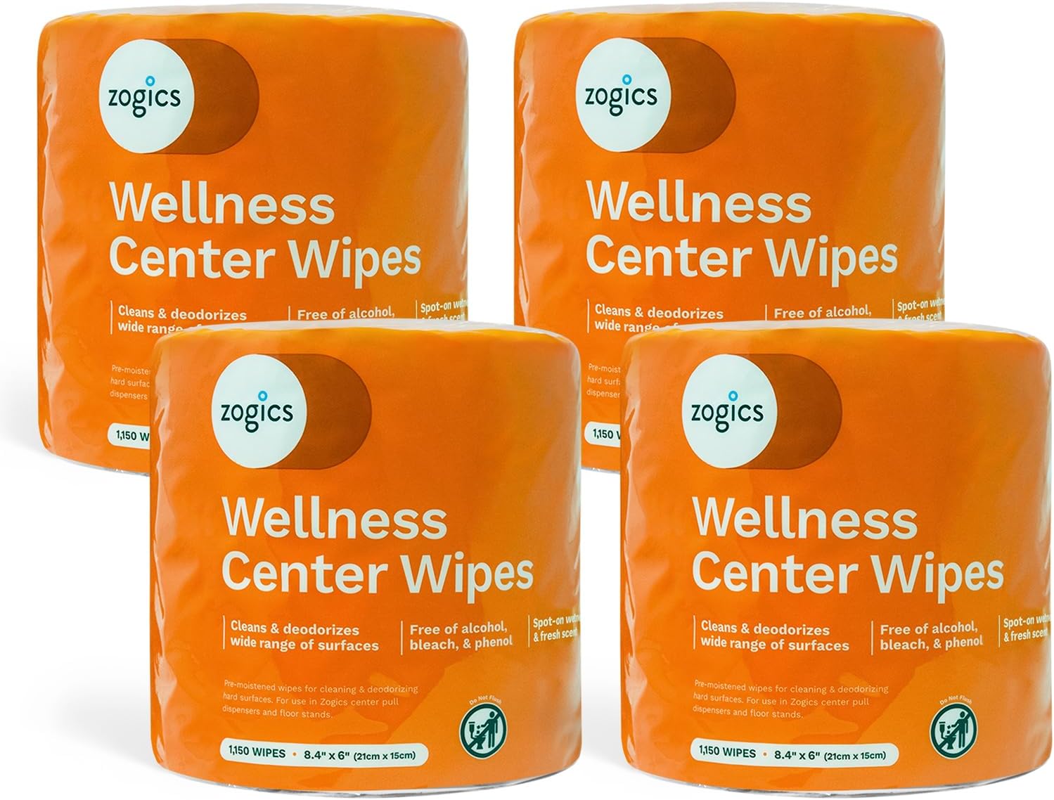 Zogics Wellness Center Cleaning Wipes – Gym Equipment Wipes for Cleaning Surfaces and Equipment, Durable and Safe Pre-Saturated (4,600 Count, 4 Rolls of 1150)