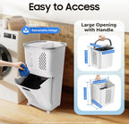 Movable Household Laundry Basket,2 Tier Laundry Hamper Basket Sorter with Wheels&Handle,Large Hand-Held Laundry Basket Clothes Storage Organizer for Bathrooms Bedrooms