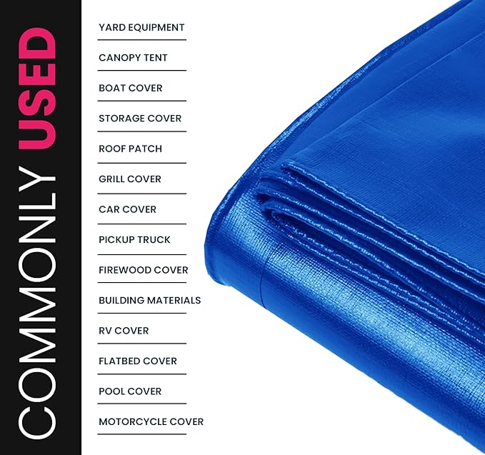 PROTARP Extreme Heavy Duty 22 Mil Tarp Cover, Waterproof, UV Resistant, Rip and Tear Proof, Poly Tarpaulin with Reinforced Edges for Roof, Camping, Patio, Pool, Boat. (Blue 24′ X 64′)