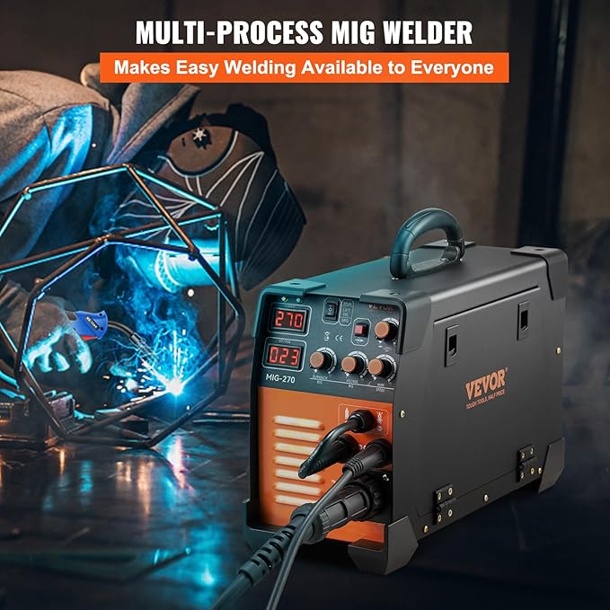 VEVOR MIG Welder, 3 in 1 270 Amp Welding Machine, 110 220V MIG Lift TIG Arc Welder, Portable Lift TIG Welder ARC Welder with IGBT DC Inverter, LCD Digital Display, Welder Torch and Welding Wire