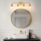 Gold 4-Light Bathroom Vanity Fixture with Clear Glass Shades Modern Wall Lamp Suitable for Bathrooms, Dressing Rooms