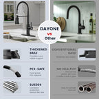 DAYONE Matte Black Kitchen Sink Faucet with Pull Down Sprayer Antique, 3 Modes Stainless Steel Spring Vintage Sink Faucet for Kitchen Bar Camper 1 or 3 Holes Single Handle