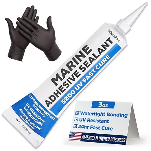 3 oz Marine Adhesive Sealant 5200 Fast Cure (White) - Permanent, Watertight Bonding and Sealing - UV Resistant, Above & Below Waterline - Compare to 05203 and 06520 FC M - by Berkland