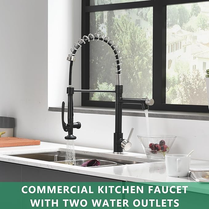 Pull Down Kitchen Faucet with Sprayer,Fapully Commercial Matte Black&Brushed Nickel Kitchen Sink Faucets