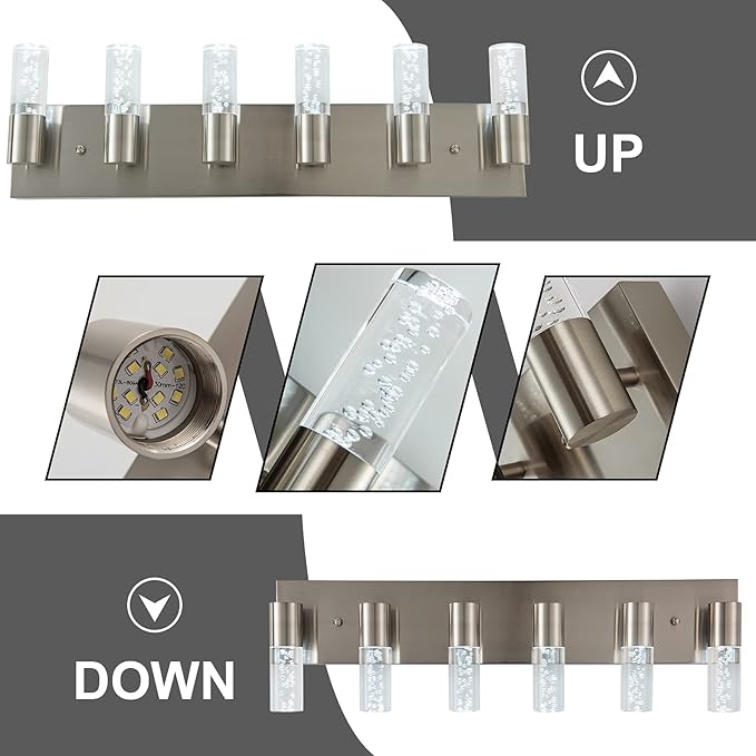 Bathroom Vanity 6 Light Fixture Modern Over Mirror Lighting with Bubble Light Shades and LED White Light 6000K Perfect Bathroom Lighting Fixtures Over Mirror for Your Home………