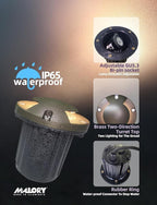 MALORY Brass Top Cover Landscape Well Lights,(6''H) 12V Low Voltage Outdoor In Ground Lights,Landscape Lighting for Pathway, Driveway and Garden (Two-Direction Turret, 10-Pack with Bulb)