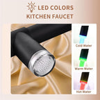 Fapully LED Kitchen Faucet with Pull Down Sprayer,Commercial Matte Black Kitchen Sink Faucet with Deck Plate