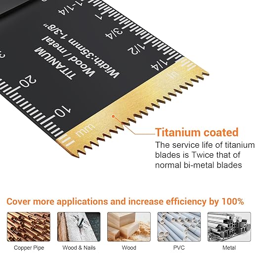 PECHAM 23PCS Titanium & Carbide Multitool Blades Oscillating Tool Saw Blades Heavy Duty for Hard Material, Metal/Steel Nails/Bolts/Screws Fit Most Oscillating Tools