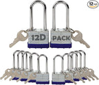 SEPOX® 12Pcs Set Laminated-Padlocks with Key Different, Extra Long-Shackle, 1-9/16" 40MM Heavy-Duty Steel Lock Body Each Lock with 2 Big Key for Outdoor & Indoor Lockers-Locks, Fence, Gate, Tool-Box