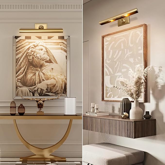 Picture Light for Wall, 18in Brass Painting Sconce Poster Light, Hardwired Picture 2 Lighting Dimmable Art Display Light for Picture Frame Wall Gallery Bedroom Living Room-Included Bulbs (Gold)