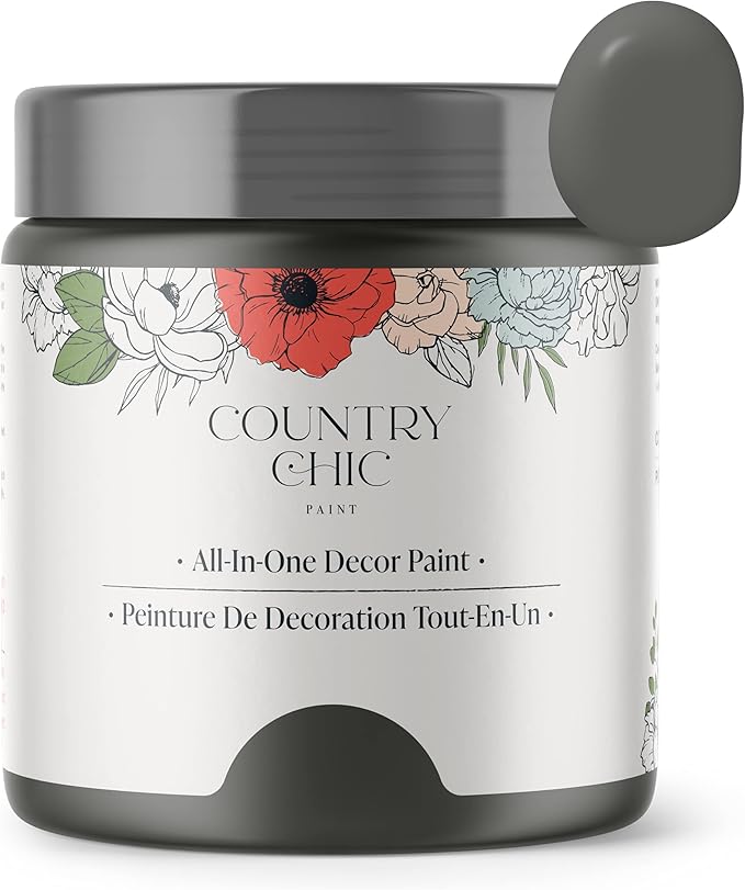 Country Chic All-in-One Chalk Paint for Furniture, Cabinets, Home Decor, Eco-Friendly, Matte Finish, Built-In Primer & Top Coat for Wood, Metal - Rocky Mountain (Charcoal Grey) - 4 oz (118 ml)
