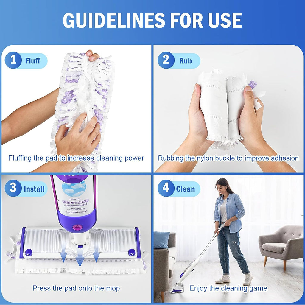 Cleaning Pads Compatible with Swiffer Power MOP Refills | 50 Pack 20% Thicker Pads | Pet Hair & Grease Deep Cleaner