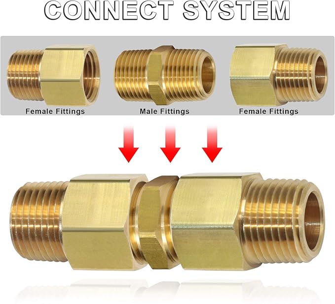KOOTANS 1/2 NPT x 1/2 NPT Male Solid Brass Hex Nipples, Heavy Brass Pipe Adapter Fittings Equal Nipples Connectors 4Pieces
