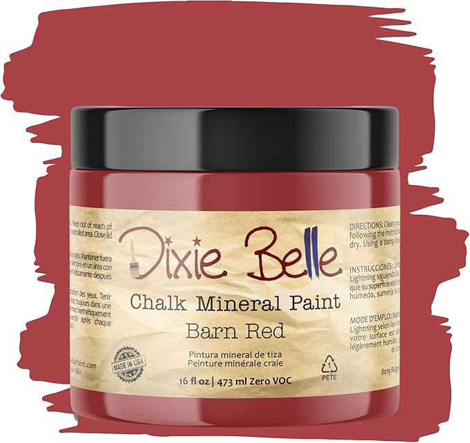 Dixie Belle Paint Company Chalk Finish Furniture Paint - Barn Red (16oz) - Matte Deep Red Chic Chalk Mineral DIY Furniture Paint