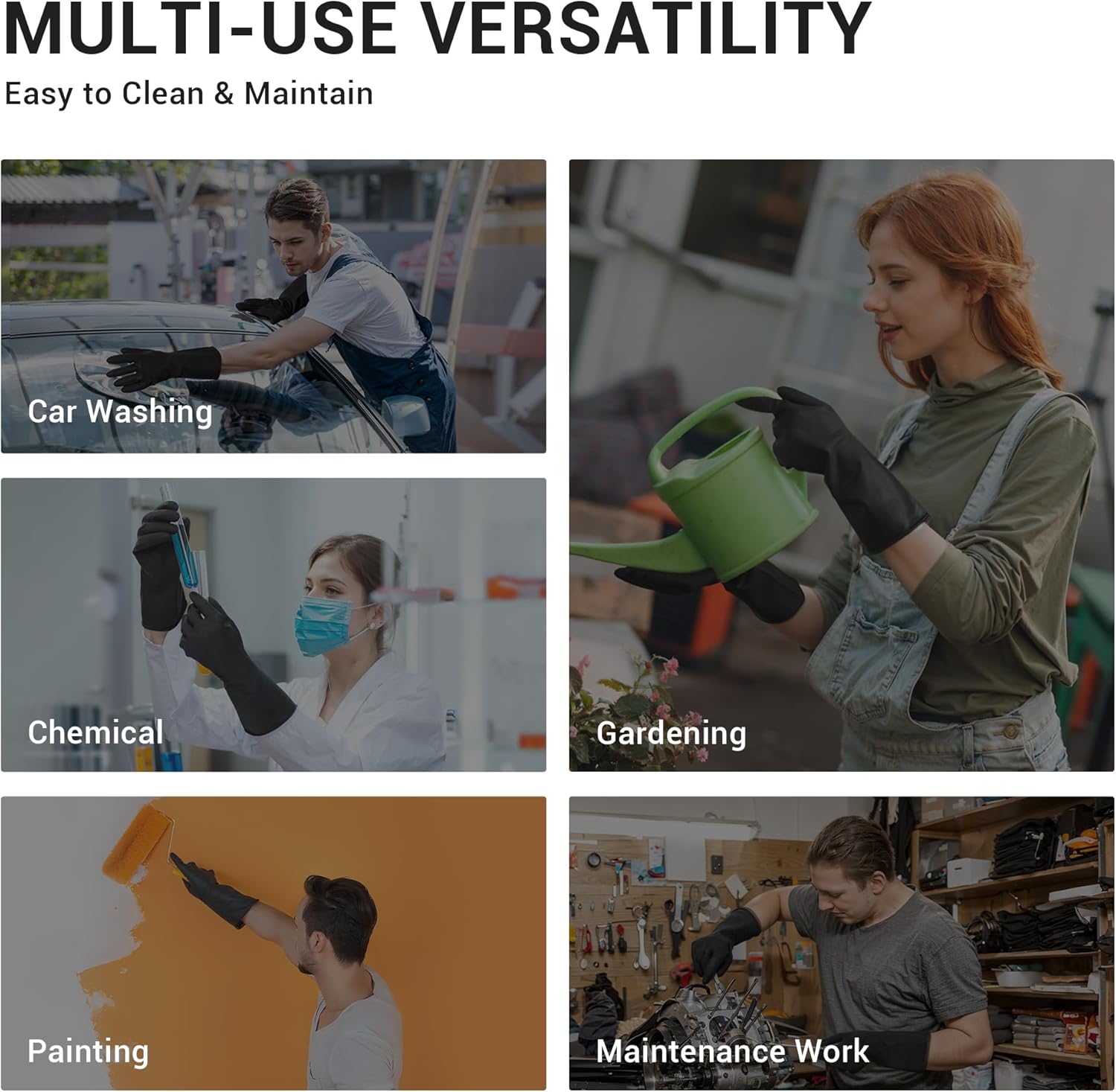 ThxToms 3 Pairs Dishwashing Gloves, Reusable Latex Cleaning Gloves for Housework Kitchen Bathroom, Durable Flexible & Anti-slip, Smooth Lining, Easy On & Off, Medium, Black