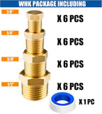 WHK 24 PCS Brass Hex Pipe Plug Fittings Kits,Brass Plugs Fitting Assortment 1/8" 1/4" 3/8" 1/2" NTP Brass Plug Male Threaded