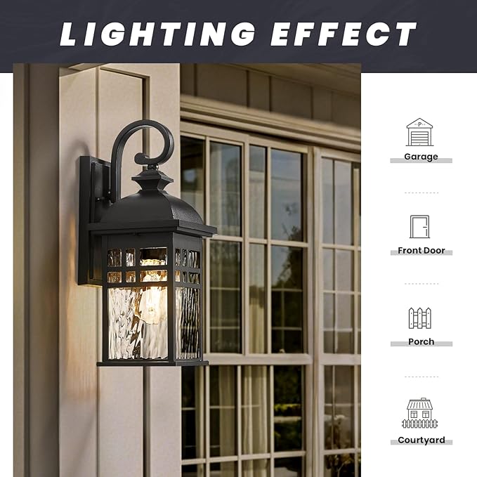 Outdoor Wall Lamps Exterior Lighting Fixtures 22 Inch Height Porch Light with Water Ripple Glass E26 Socket